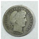 1907 Barber Dime 2.3 Grams