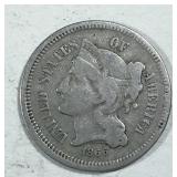 Uncommon 1866 Three Cent Piece 2.1 Grams