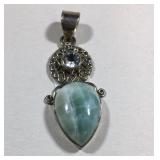 Sterling Silver Green Agate & Simulated Diamond