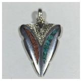 Turquoise & Coral Flakes arrow head Pendant