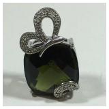 Sterling Silver Green Agate Pendant w/ CZ Accents