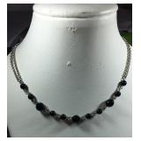 Sterling Silver Black Onyx Beaded Necklace 12.6