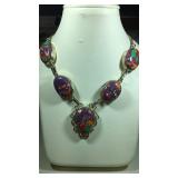 Heavy Sterling Silver Colored Agate Necklace 37.7