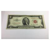 1953 series red seal two dollar bill