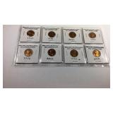 Eight brilliant uncirculated old Lincoln cent