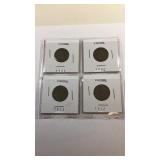 Four V-Nickels 1901, 1902, 1911, 1912