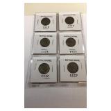 Six buffalo nickels