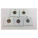 Five Wheat Pennies of World War II, 1941- 1945