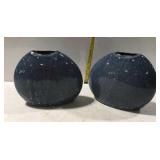 Set of two blue floral vases
