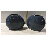 Set of two blue floral vases