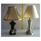 Two mismatched nightstand style lamps with shades