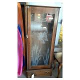 Wooden gun cabinet, does hold six guns, has geese