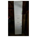 White storage cabinet, measures 15 by 15 by 75