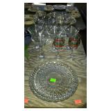Glassware group, 2 snack plates, 4 martini
