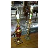 Two table lamps none with shades