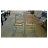 Pair of kids chairs blue and green chippy paint