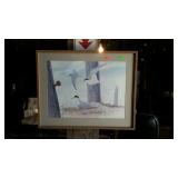 Framed print of sea gulls flying measures 35