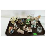 Figurine tray lot, 10 total, glass, ceramic, etc