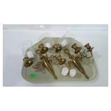 Pair of three candle brass wall sconces, group