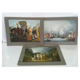 Three American scenes mounted to paperboard, 18 x