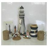 Lighthouse group, candleholders, a wax warmer,