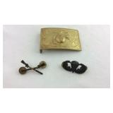 Military pins and belt buckle