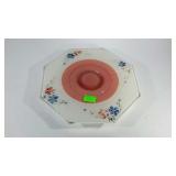 Floral painted glass cake plate  10.5 octagon