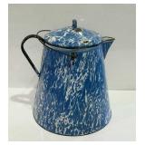 Nice vintage camp fire coffee pot, blue white