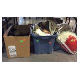 Linens group lot, 2 boxes one bag - comforter,