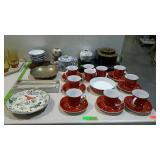Group lot: tea cups with saucers, Asian decor a