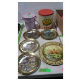 Group lot: five metal wall plates with pictures,