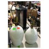 Two ceramic table lamps - no shades, 17" & 19"