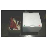 Misc - stryofoam box, misc linens, quilt patch,