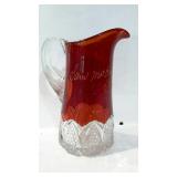 Souvenir ware, ruby & clear - 8-1/2" tall pitcher,