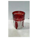 Souvenir ware, ruby & clear - 4" glass, etched