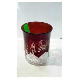Souvenir ware, ruby & clear - 4" glass, etched