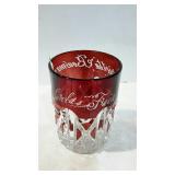 Souvenir ware, ruby & clear - 4" glass, etched