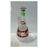 Glass, ruby-cut-to-clear decanter with diamond