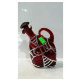 Metal wrapped ruby glass GIN decanter with stopper