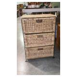 Wicker 3 drawer organizer, light metal frame all