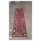Burgundy red hallway runner with flower border