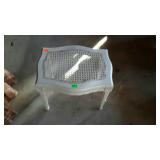 French Prov, white vanity stool has cane seat