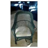 Early Wicker Sunroom Chair, green color and old