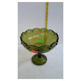 Green glass pedestal fruit bowl