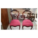 Rosewood parlor chairs, lovely pair of with red