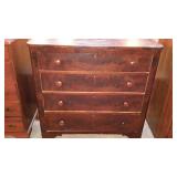 Early 4-drawer flame mahogany chest, missing one