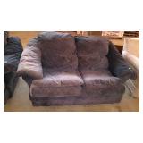 Love seat - blue velour upholstered two cushion