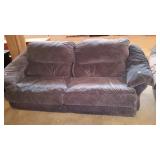 Sofa - blue velour upholstered two cushion style