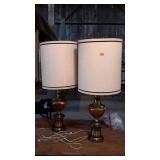 Table lamps - pair of brass and amber glass