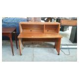 Wood computer desk on wheels with riser. Ready